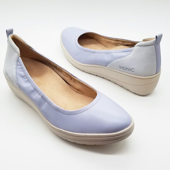 Vionic Women's Jacey Wedge Heel Size 10 Slip On Comfort Blue Haze Leather/Nubuck - Picture 15 of 16